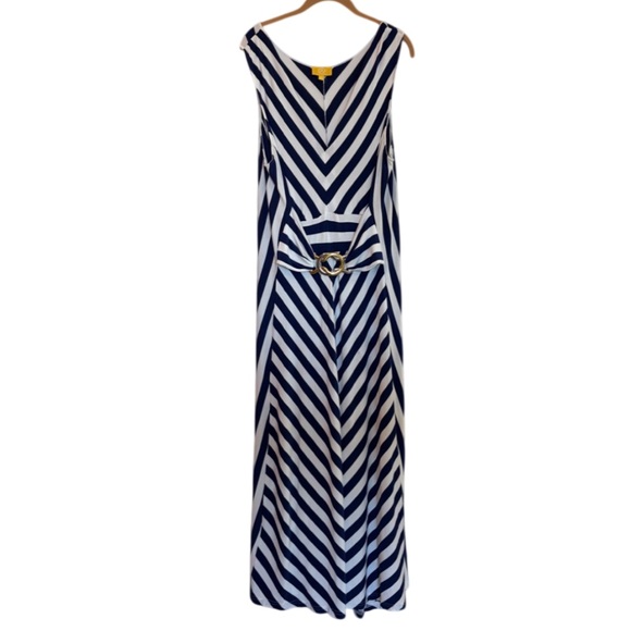 LIZ LANGE Nautical Striped Maxi Dress Plus Size 1X Chevron Cruise Resort Flowy - Picture 2 of 16